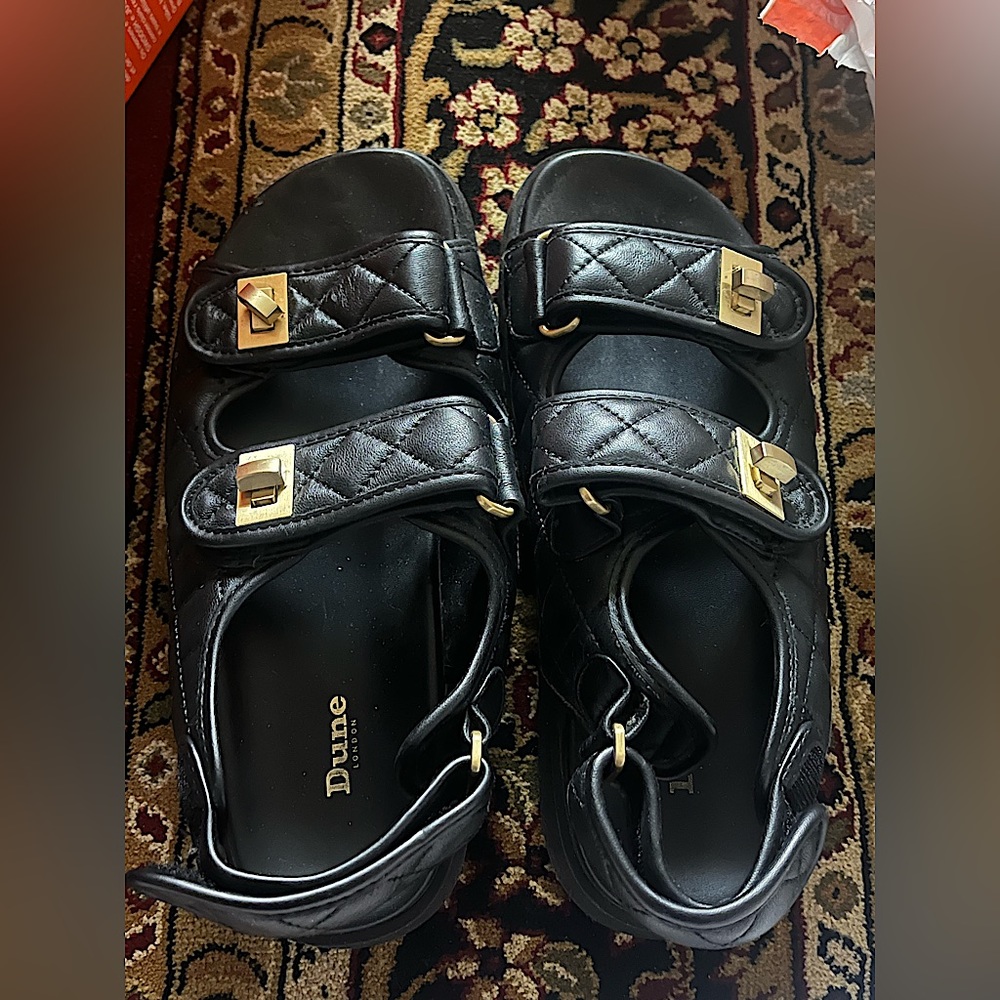 Dune Women's Lockstock Leather Double Strap Sandals